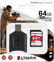 Kingston 64GB Canvas React Plus SDXC UHS-I CL10 memóriakártya + Olvasó