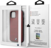 BMW iPhone 11 Pro vízszintesen csíkozott bőrtok - Burgundi vörös