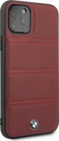 BMW iPhone 11 Pro vízszintesen csíkozott bőrtok - Burgundi vörös