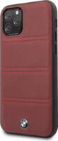 BMW iPhone 11 Pro vízszintesen csíkozott bőrtok - Burgundi vörös