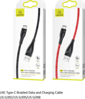 USAMS USB-A apa - USB-C apa Töltő- és adatkábel - Fekete