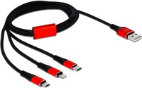 DeLOCK 3in1 USB-A apa - Lightning apa + MicroUSB-B apa + USB-C apa iPhone Töltőkábel 1m - Fekete