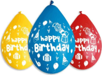 Happy Birthday feliratos lufi vegyes színekben, 30 cm - 5 db