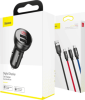 Baseus Autós 2xUSB töltő kijelzővel 24W + USB 3in1 kábel 1.2m