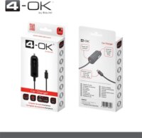 4-OK Autós töltő (5V / 1000mA) beépített microUSB kábel - Fekete