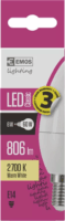 Emos LED gyertya izzó classic CANDLE 8W 806lm 2700K E14 - Meleg fehér