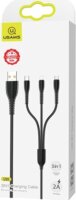 USAMS SJ367USB01 3in1 USB apa - Lightining + USB-C + MicroUSB apa iPhone Töltőkábel 1m - Fekete