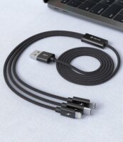 Devia Gracious Series 3in1 USB apa - Lightning/microUSB/USB-C apa Töltő- és adatkábel 1.2m - Fekete