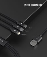 Devia Gracious Series 3in1 USB apa - Lightning/microUSB/USB-C apa Töltő- és adatkábel 1.2m - Fekete