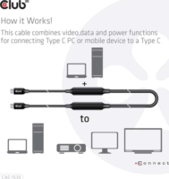 Club3D USB-C apa - USB-C apa Adat-és töltőkábel 5m - Fekete