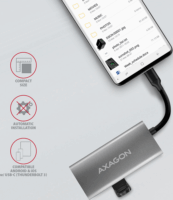 Axagon HMC-4G2 USB3.2 Gen 2 HUB (2+2 port) Ezüst-fekete