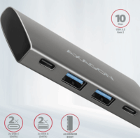 Axagon HMC-4G2 USB3.2 Gen 2 HUB (2+2 port) Ezüst-fekete
