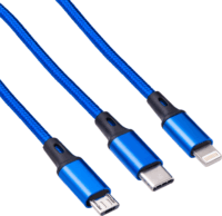 Akyga USB-A apa - MicroUSB-B apa + USB-C apa + Lightning apa iPhone töltőkábel 1.2m - Kék