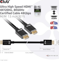 Club3D Nagy sebességű HDMI 2.1 kábel 4K 120Hz 1.5m Fekete