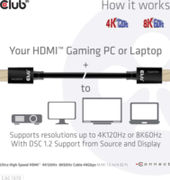 Club3D Nagy sebességű HDMI 2.1 kábel 4K 120Hz 1.5m Fekete