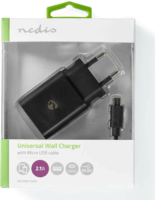 Nedis Hálózati USB töltő 10.5W + USB - MicroUSB töltőkábel 1m - Fekete