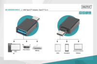 Assmann USB 3.0 Type-C M - USB A F Adapter Fekete