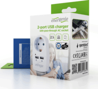 Gembird EG-ACU2-02 hálózati aljzat 2xUSB kimenettel Fehér