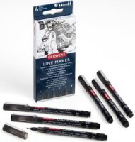 Derwent "Line Marker" Tűfilc készlet - Fekete (6 db / csomag)