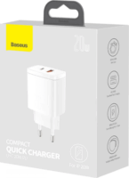Baseus Compact USB Type-C Gyorstöltő adapter - Fehér (20W)