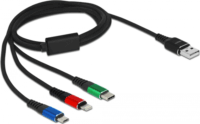 Delock 87277 USB-A apa 2.0 - Lightning + Micro USB-B + USB-C apa Adat és töltőkábel - Fekete (1m)