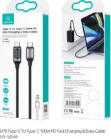 USAMS SJ546USB01 USB-C apa - USB-C apa 2.0 Adat és töltőkábel - Fekete (1.2m)