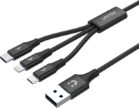 Unitek C14049BK USB-A apa 2.0 - Micro USB-B/USB-C/Lightning apa iPhone Töltőkábel - Fekete (1.2m)