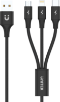 Unitek C14049BK USB-A apa 2.0 - Micro USB-B/USB-C/Lightning apa iPhone Töltőkábel - Fekete (1.2m)