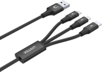 Unitek C14049BK USB-A apa 2.0 - Micro USB-B/USB-C/Lightning apa iPhone Töltőkábel - Fekete (1.2m)