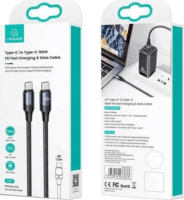 USAMS SJ524USB01 USB-C apa - USB-C apa 2.0 Adat és töltőkábel - Fekete/Szürke (1.2m)