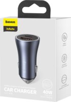 Baseus Golden Contactor Pro Dual Quick Charger Autós USB-C / USB-A töltő - Szürke (40W)