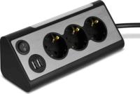 REV 230V Elosztó 3 aljzatos 1.4m - Fekete/Ezüst