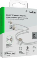 Belkin Flex Lightning apa - USB-A apa Adat- és töltőkábel - Fehér (1m)