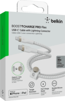Belkin Flex Lightning apa - USB-C apa Adat- és töltőkábel - Fehér (3m)