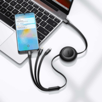 Baseus Bright Mirror Series II Retractable USB-A apa 2.0 - Micro USB/USB-C/Lightning apa iPhone töltőkábel - Fekete (1.1m)