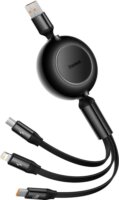 Baseus Bright Mirror Series II Retractable USB-A apa 2.0 - Micro USB/USB-C/Lightning apa iPhone töltőkábel - Fekete (1.1m)