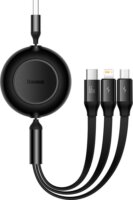 Baseus Bright Mirror Series II Retractable USB-A apa 2.0 - Micro USB/USB-C/Lightning apa iPhone töltőkábel - Fekete (1.1m)