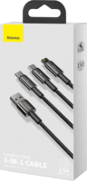 Baseus Tungsten Gold USB-A apa 2.0 - Micro USB/USB-C/Lightning apa iPhone töltőkábel - Fekete (1.5m)