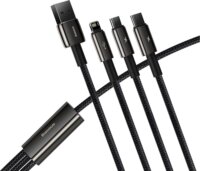 Baseus Tungsten Gold USB-A apa 2.0 - Micro USB/USB-C/Lightning apa iPhone töltőkábel - Fekete (1.5m)