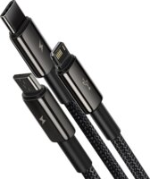 Baseus Tungsten Gold USB-A apa 2.0 - Micro USB/USB-C/Lightning apa iPhone töltőkábel - Fekete (1.5m)