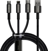 Baseus Tungsten Gold USB-A apa 2.0 - Micro USB/USB-C/Lightning apa iPhone töltőkábel - Fekete (1.5m)