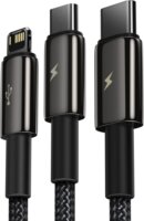 Baseus Tungsten Gold USB-A apa 2.0 - Micro USB/USB-C/Lightning apa iPhone töltőkábel - Fekete (1.5m)