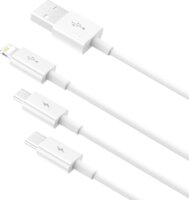 Baseus Superior Series USB-A apa 2.0 - Micro USB/USB-C/Lightning apa iPhone töltőkábel - Fehér (1.2m)