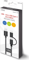Savio CL-128 USB-A apa - Micro USB/USB-C apa 2.0 Adat és töltőkábel - Fekete (1m)
