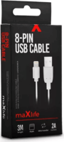 Maxlife TF-0064 USB-A apa 2.0 - Lightning apa Adat és töltőkábel - Fehér (3m)