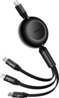 Baseus Bright Mirror Series II Retractable USB-C apa 2.0 - USB-C/Lightning/Micro USB apa Adat és töltőkábel - Fekete (1.1m)
