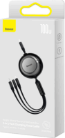 Baseus Bright Mirror Series II Retractable USB-C apa 2.0 - USB-C/Lightning/Micro USB apa Adat és töltőkábel - Fekete (1.1m)