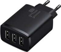 Baseus Compact Hálózati 3 x USB-A töltő - Fekete (17W)