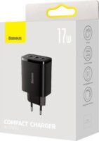 Baseus Compact Hálózati 3 x USB-A töltő - Fekete (17W)