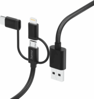 Hama 201536 USB-A apa - MicroUSB/Lightning/USB-C apa 2.0 iPhone töltő kábel - Fekete (1.5m)